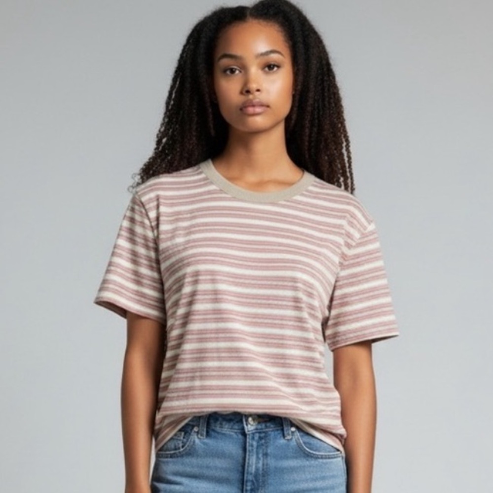 Hasting & Smith Relaxed Pink, Tan, Brown and White Short Sleeve Tee. Petite Lg